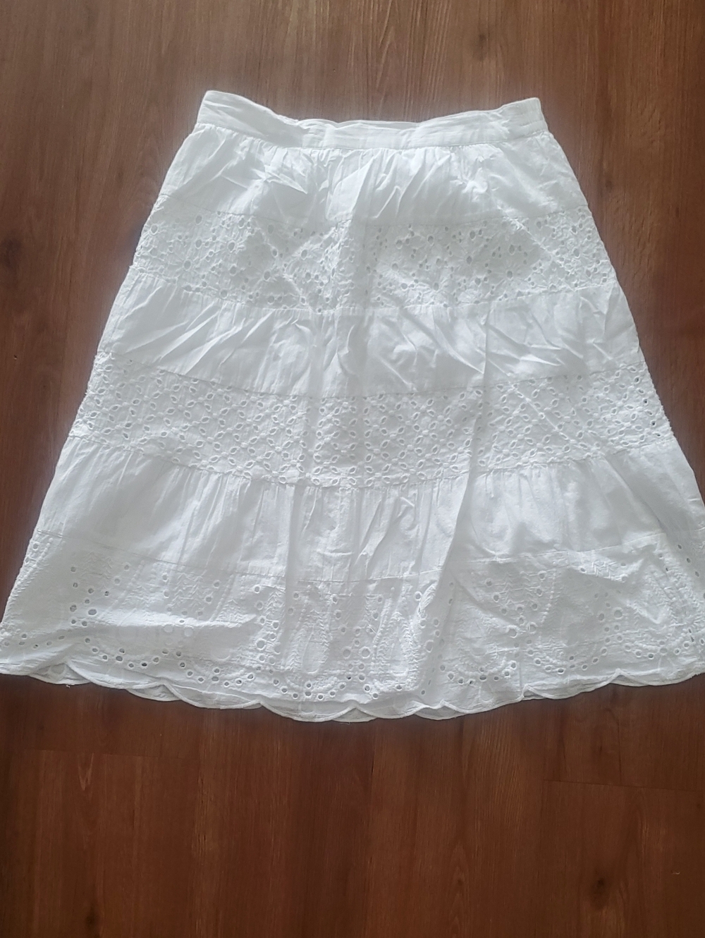 Studio West White Eyelet Tiered Midi Skirt